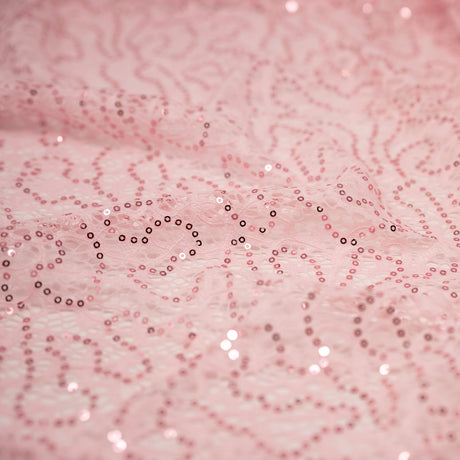 Isabelle Stretch Lace Sequin Nylon Spandex Fabric - Embroidered Sequins, 50" Width (1 Yard)