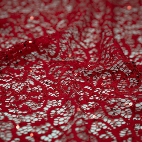 Isabelle Stretch Lace Sequin Nylon Spandex Fabric - Embroidered Sequins, 50" Width (1 Yard)