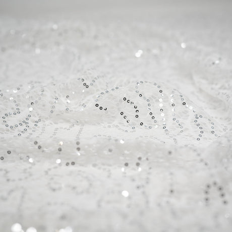 Isabelle Stretch Lace Sequin Nylon Spandex Fabric - Embroidered Sequins, 50" Width (1 Yard)