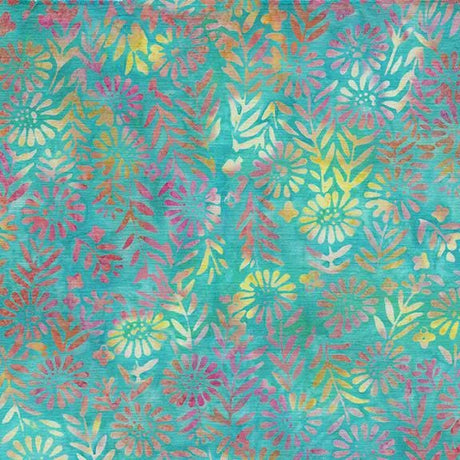 Batik Cotton Flower Field Floral Teal Sea Glass Island Batik