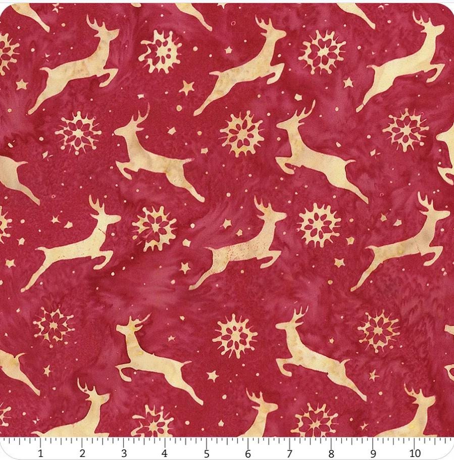 Batik Cotton Deer Snowflake Red Cardinal