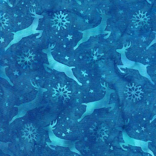 Batik Cotton Deer Snowflake Teal Surf