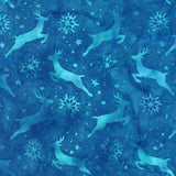 Batik Cotton Deer Snowflake Teal Surf