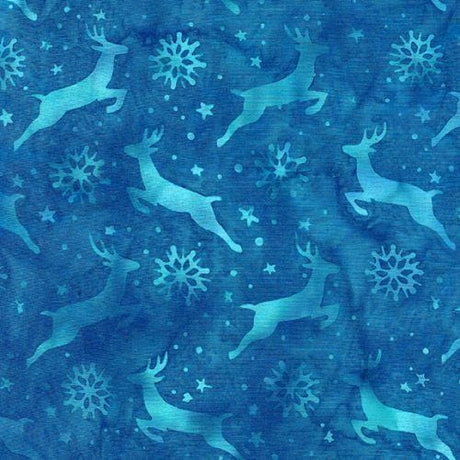 Batik Cotton Deer Snowflake Teal Surf
