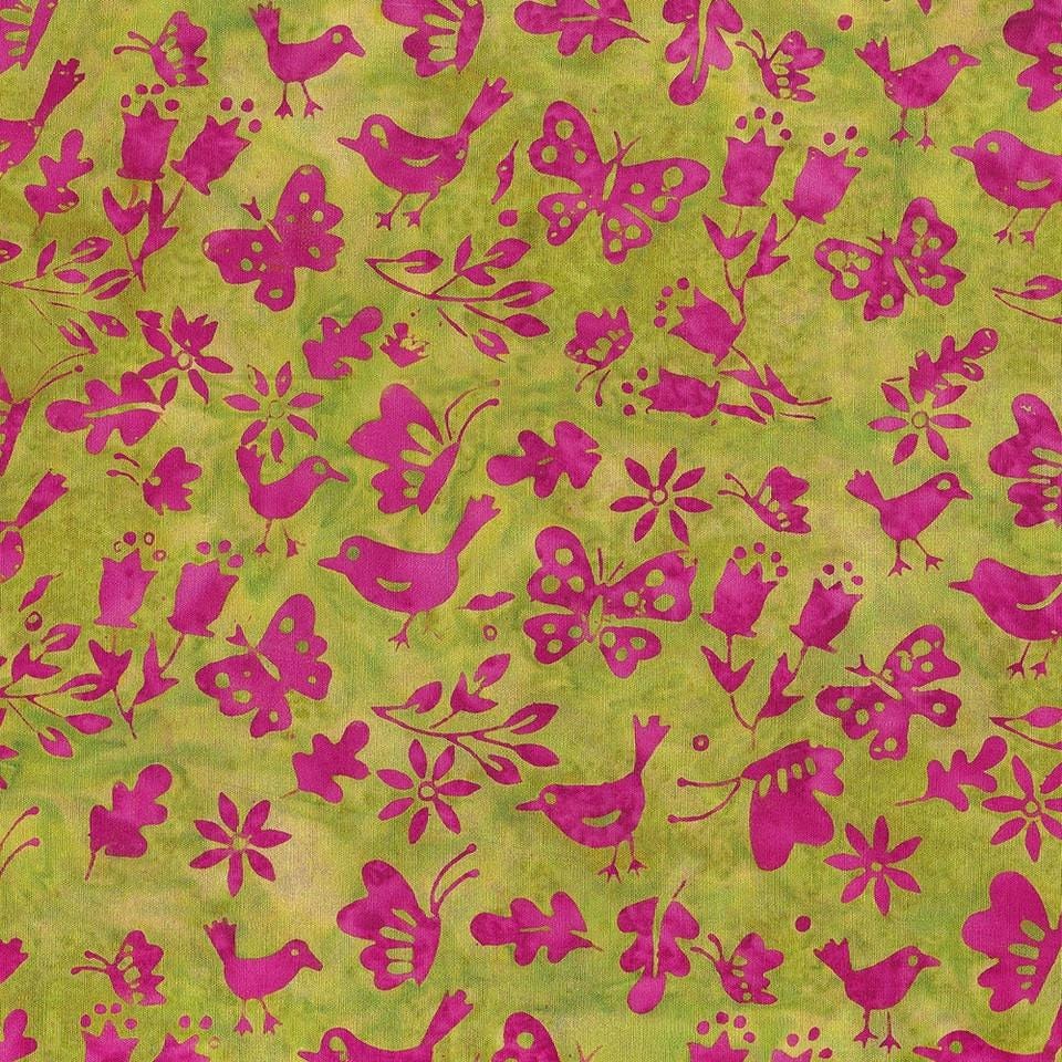 Batik Cotton Flutterwings-Green Lemongrass Floral Island Batik
