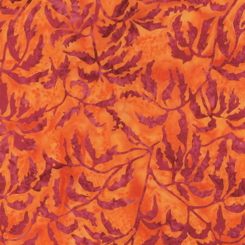 Batik Cotton Peonies-Orange and Red Floral Island Batik