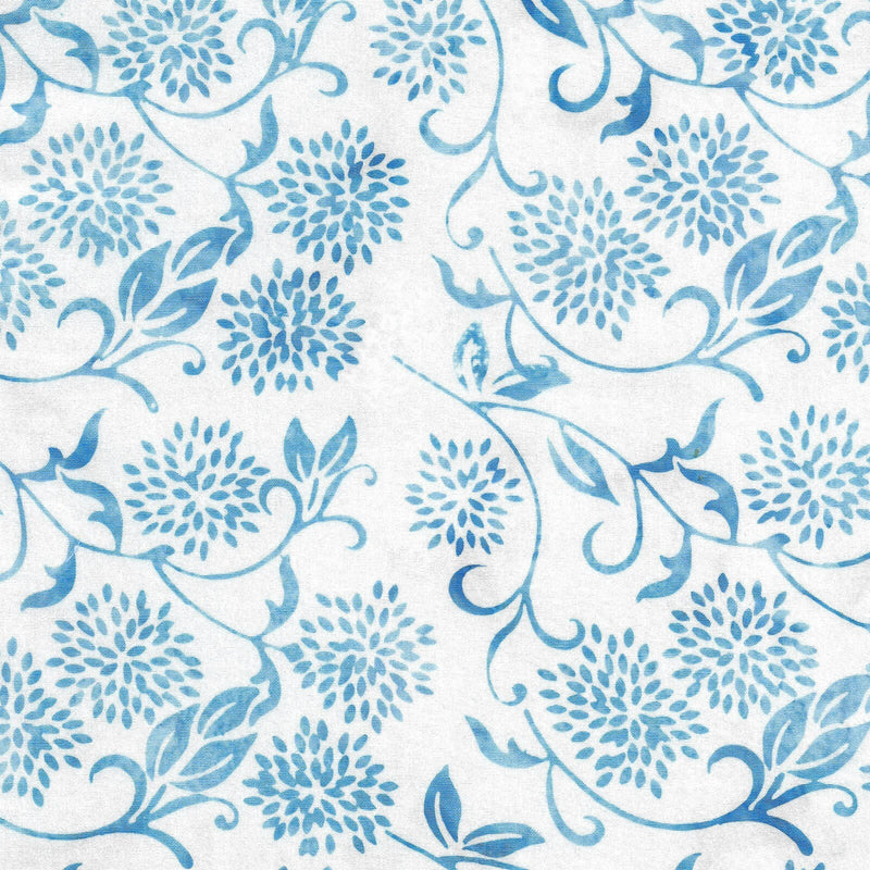 Batik Cotton PETALS PROVENCE Blue Floral Vine