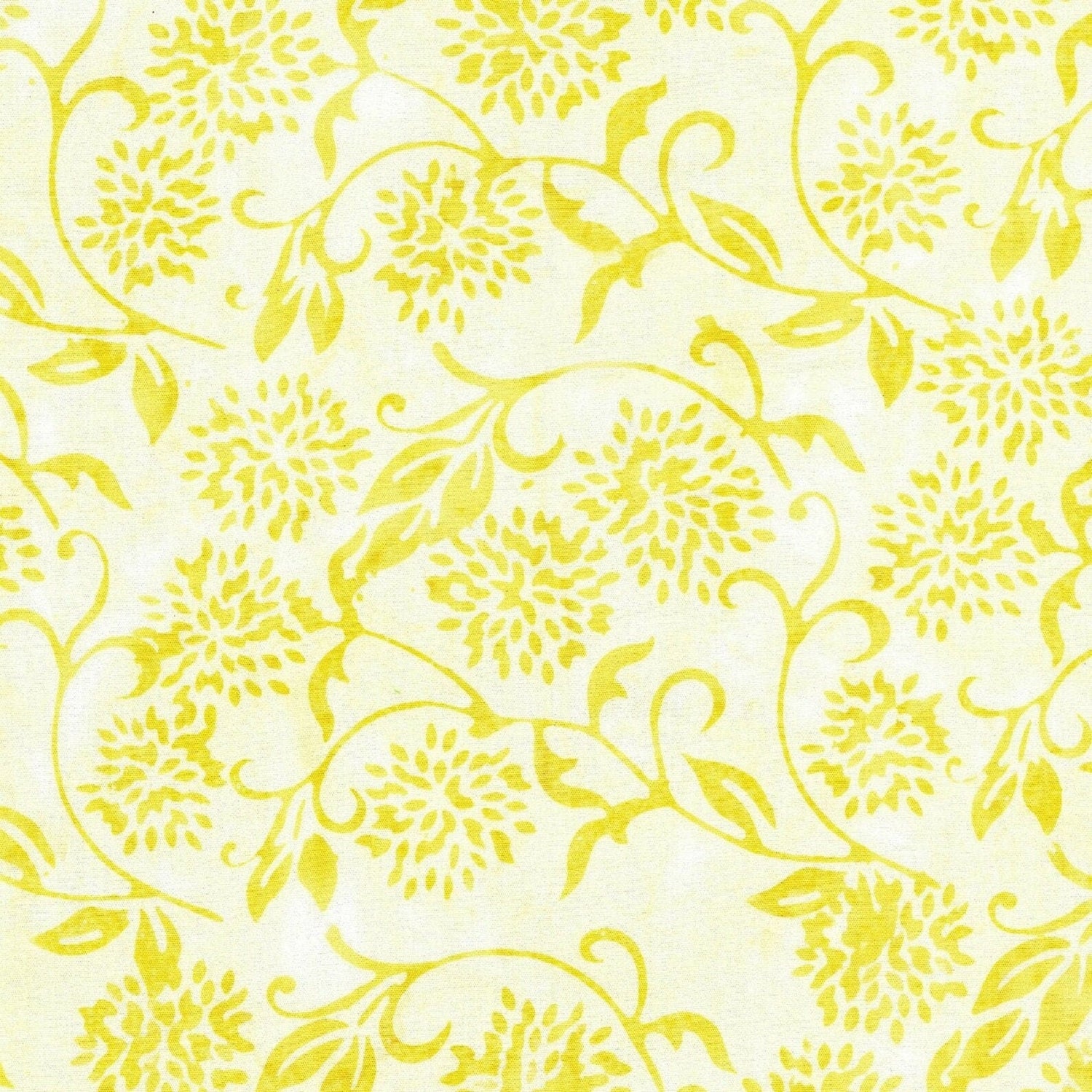 Batik Cotton PETALS PROVENCE Yellow Floral Vine Island Batik