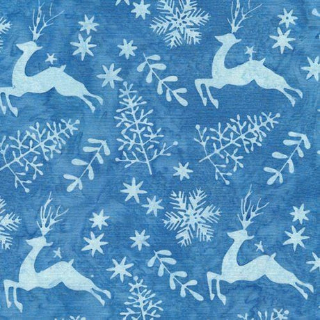 Batik Cotton Let It Snow Deer Blue Azure