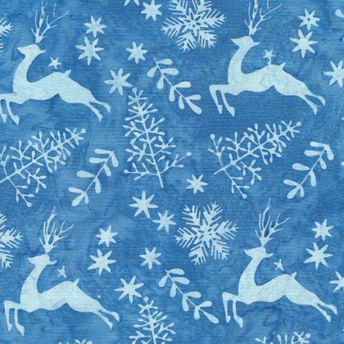 Batik Cotton Let It Snow Deer Blue Azure