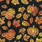 Batik Cotton Pumpkin Leaves Black Slate Floral