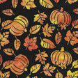 Batik Cotton Pumpkin Leaves Black Slate Floral