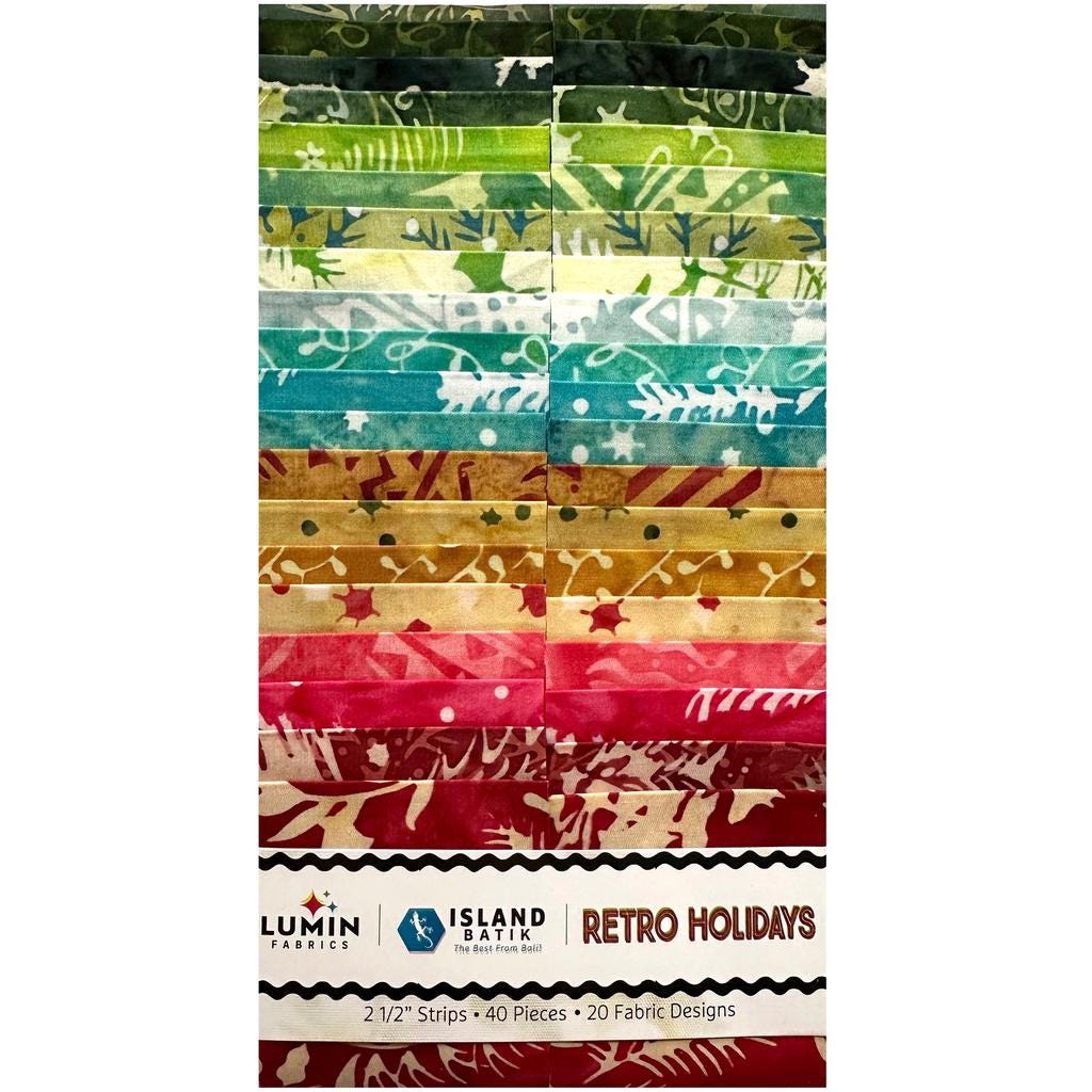 Batik Cotton Retro Holidays Strip Pack 2.5" 40 Pieces Island Batik