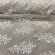 Ivory Sequin Lace Fabric With Embroideries On Mesh - Ivory Floral Embroidered Sequin Lace, 52" Width