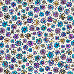 Cotton Print Ivory Mosaic Blooms Tile Coordinate Fabric