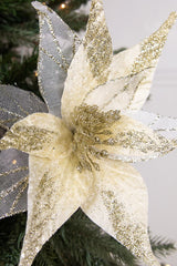 20” x 11.5" Velvet Sheer Glitter Edge Poinsettia Stem