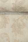 1 Yard White Sand Pure Linen Foliage Embroidered Fabric Midweight Woven 54 Inch Width