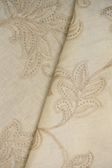 1 Yard White Sand Pure Linen Foliage Embroidered Fabric Midweight Woven 54 Inch Width