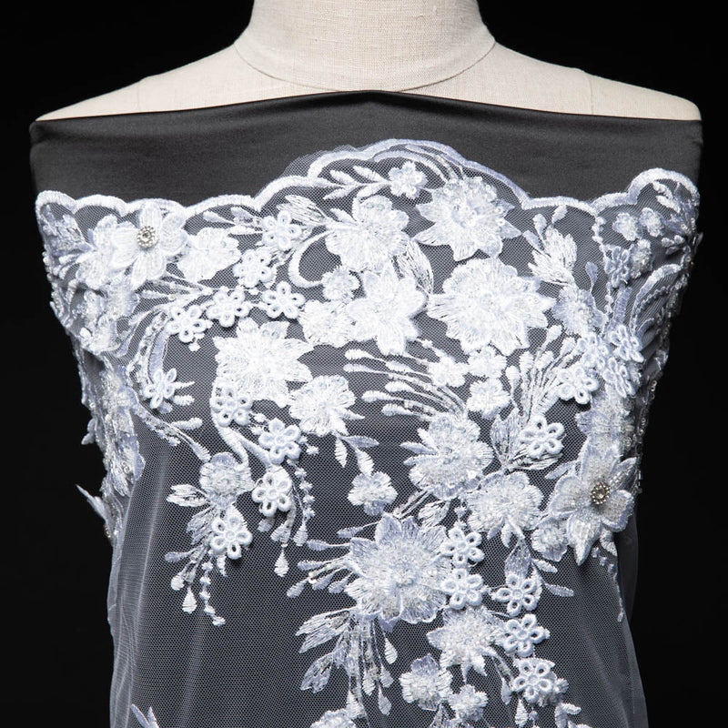 1 Yard Embroidered Tulle Lace Fabric with Applique and 3D Design, 52" Wide Exquisite Textile
