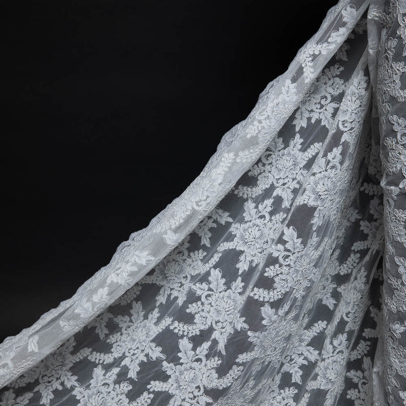 1 Yard Elegant Re-Embroidery Lace Fabric with Cord,52"/54" Wide Exquisite Design
