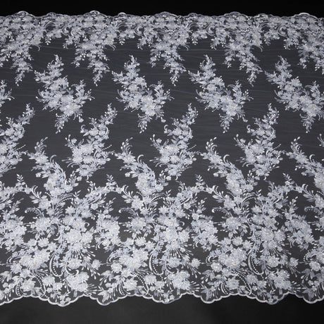 1 Yard Exquisite Embroidered Tulle Lace with Applique and 3D Design Fabric 52" Wide