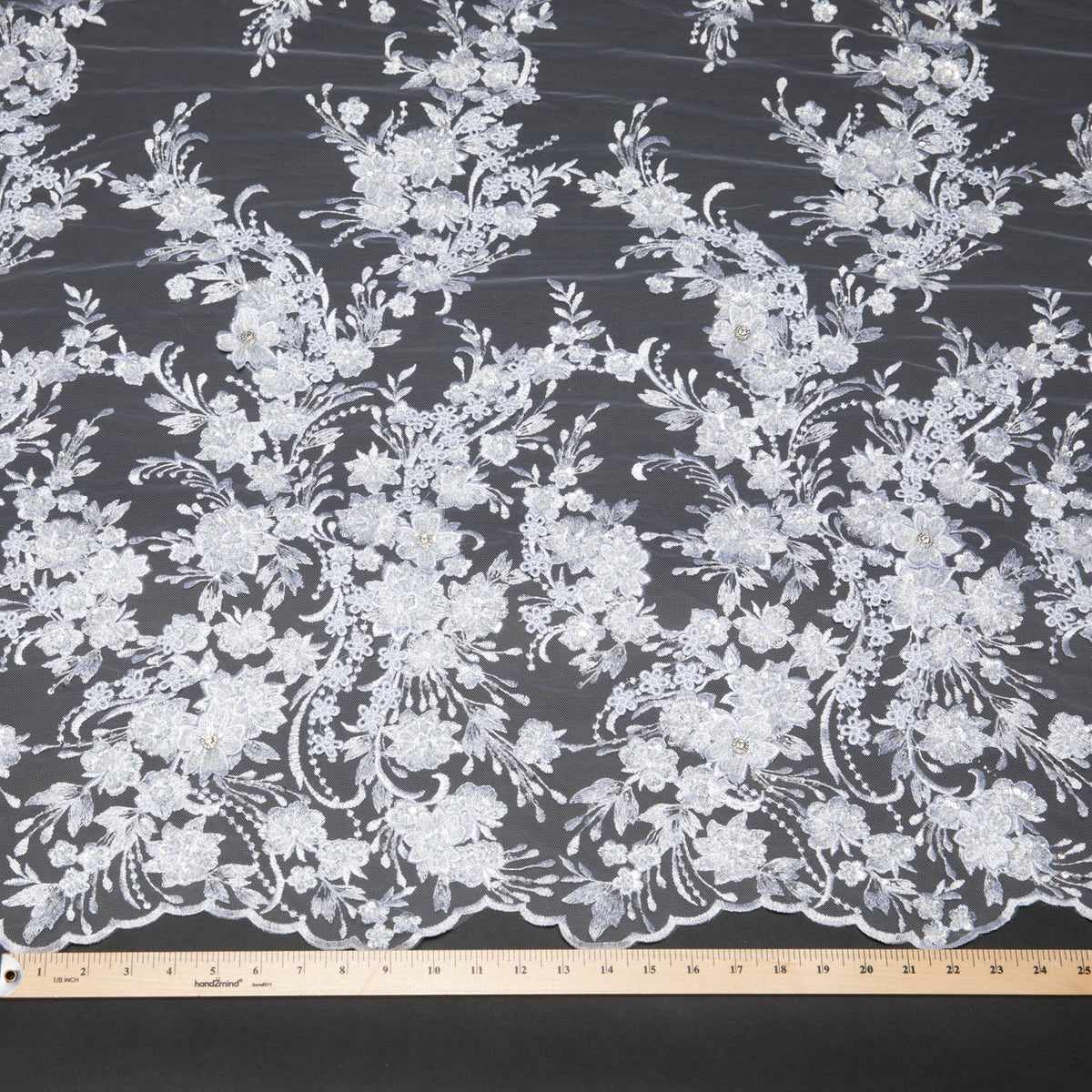 1 Yard Embroidered Tulle Lace Fabric with Applique and 3D Design, 52" Wide Exquisite Textile