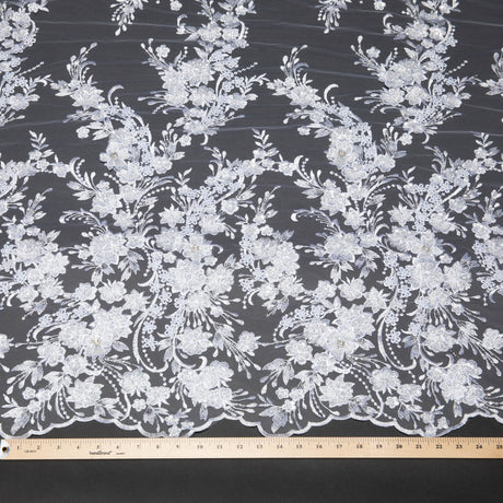 1 Yard Exquisite Embroidered Tulle Lace with Applique and 3D Design Fabric 52" Wide