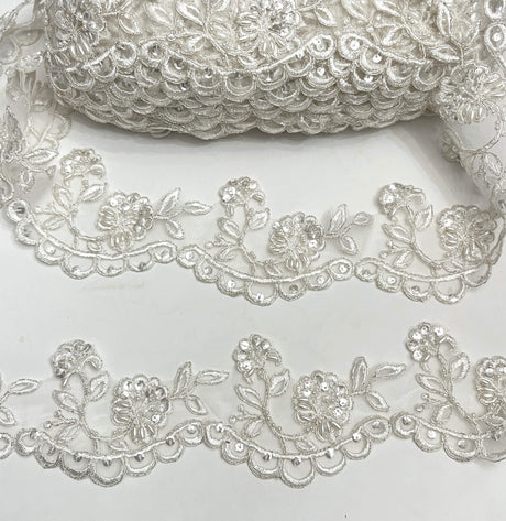 Beaded Corded Lace Trim Ivory