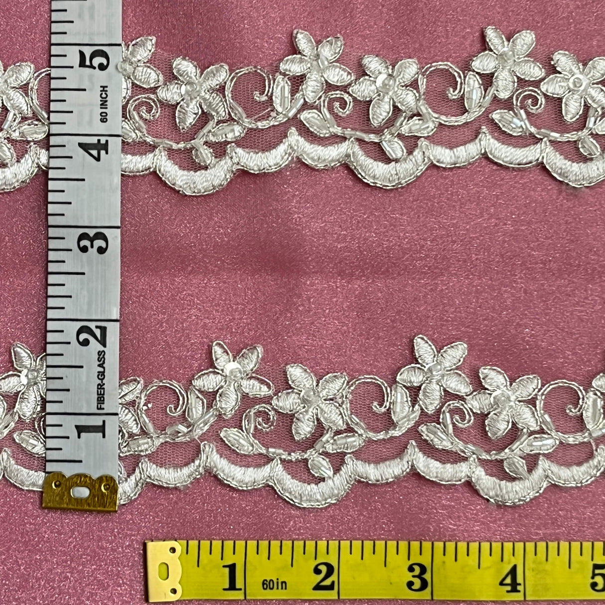 Beaded Corded Lace Trim Ivory Silver