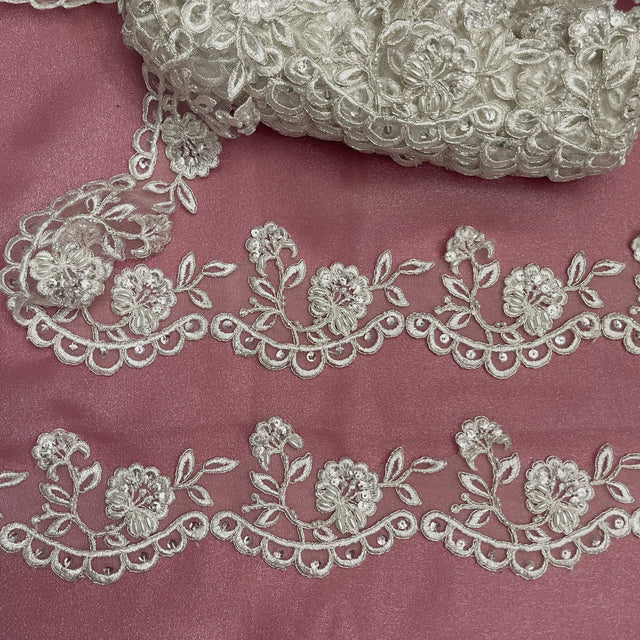 Beaded Corded Lace Trim Ivory