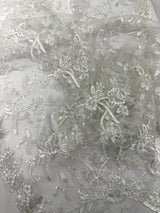 Butterfly Corded Lace Fabric - Butterfly Embroidery, Metallic Sequins, 54" Width (1 Yard)