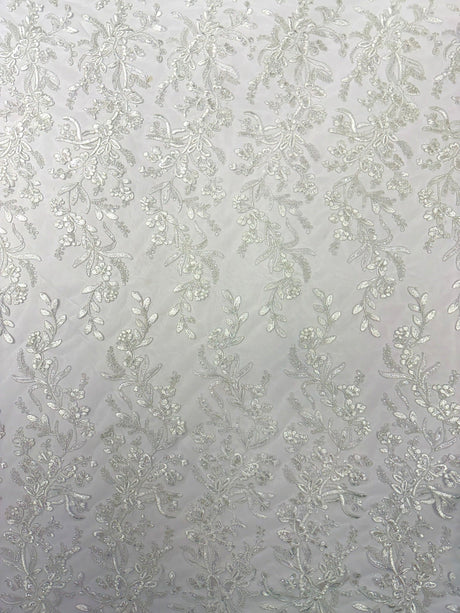 Butterfly Corded Lace Fabric - Butterfly Embroidery, Metallic Sequins, 54" Width (1 Yard)