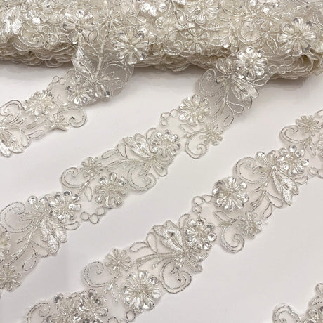 Beaded Corded Lace Trim 2"