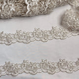 Beaded Corded Lace Trim Ivory Silver
