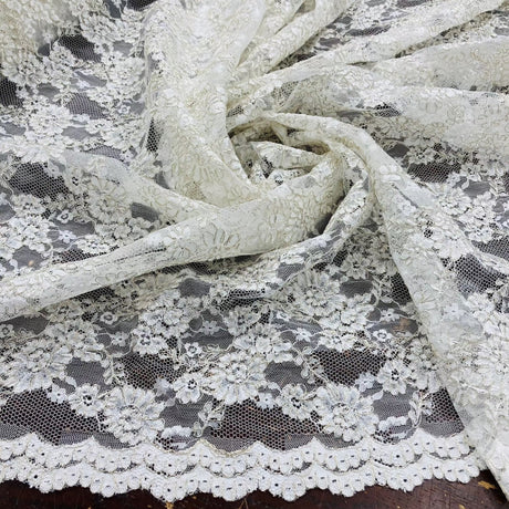 Corded Bridal Lace Fabric 54" Floral Embroidered Net Mesh