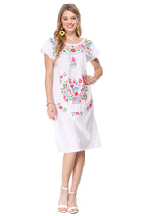 Unik Embroidered Traditional Mexican Dress Cotton Fabric - Detailed Embroidery, Multiple Colors, S-M-L-XL-2XL-3XL (1 Piece)