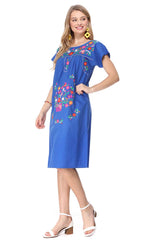 Unik Embroidered Traditional Mexican Dress Cotton Fabric - Detailed Embroidery, Multiple Colors, S-M-L-XL-2XL-3XL (1 Piece)
