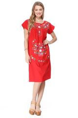Unik Embroidered Traditional Mexican Dress Cotton Fabric - Detailed Embroidery, Multiple Colors, S-M-L-XL-2XL-3XL (1 Piece)