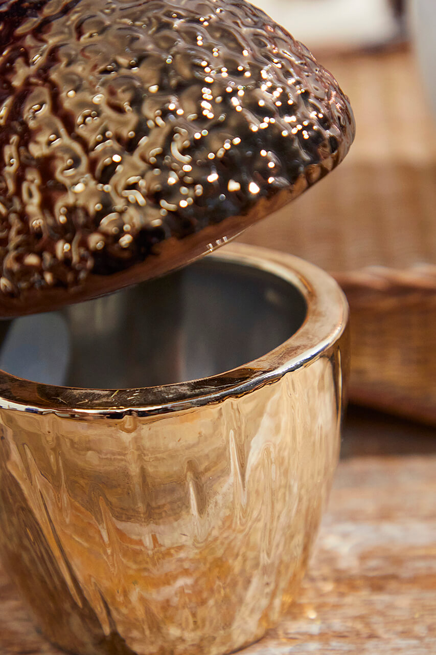 Large Top Ceramic Metallic Acorn Container