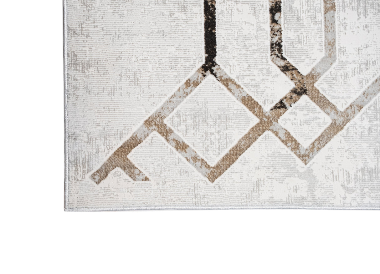 Jade 41 Brown Cream Polyester Viscose Fabric - Brown/Cream, Machine Loom, Made In Turkey, 7' 8" X 10' 5" (1 Piece)
