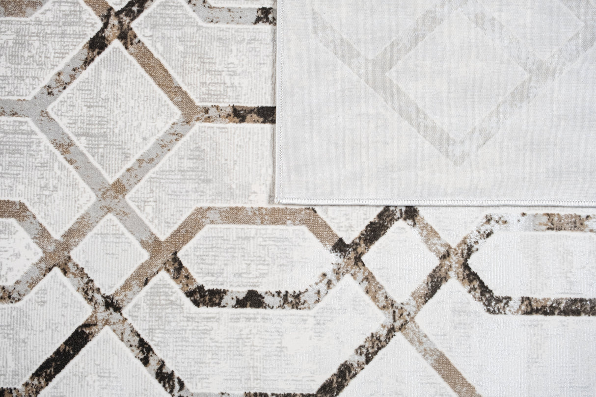 Jade 41 Brown Cream Polyester Viscose Fabric - Brown/Cream, Machine Loom, Made In Turkey, 7' 8" X 10' 5" (1 Piece)