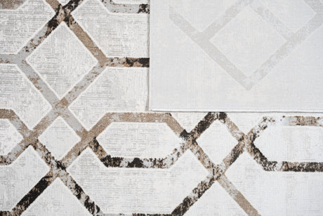 Jade 41 Brown Cream Polyester Viscose Fabric - Brown/Cream, Machine Loom, Made In Turkey, 7' 8" X 10' 5" (1 Piece)