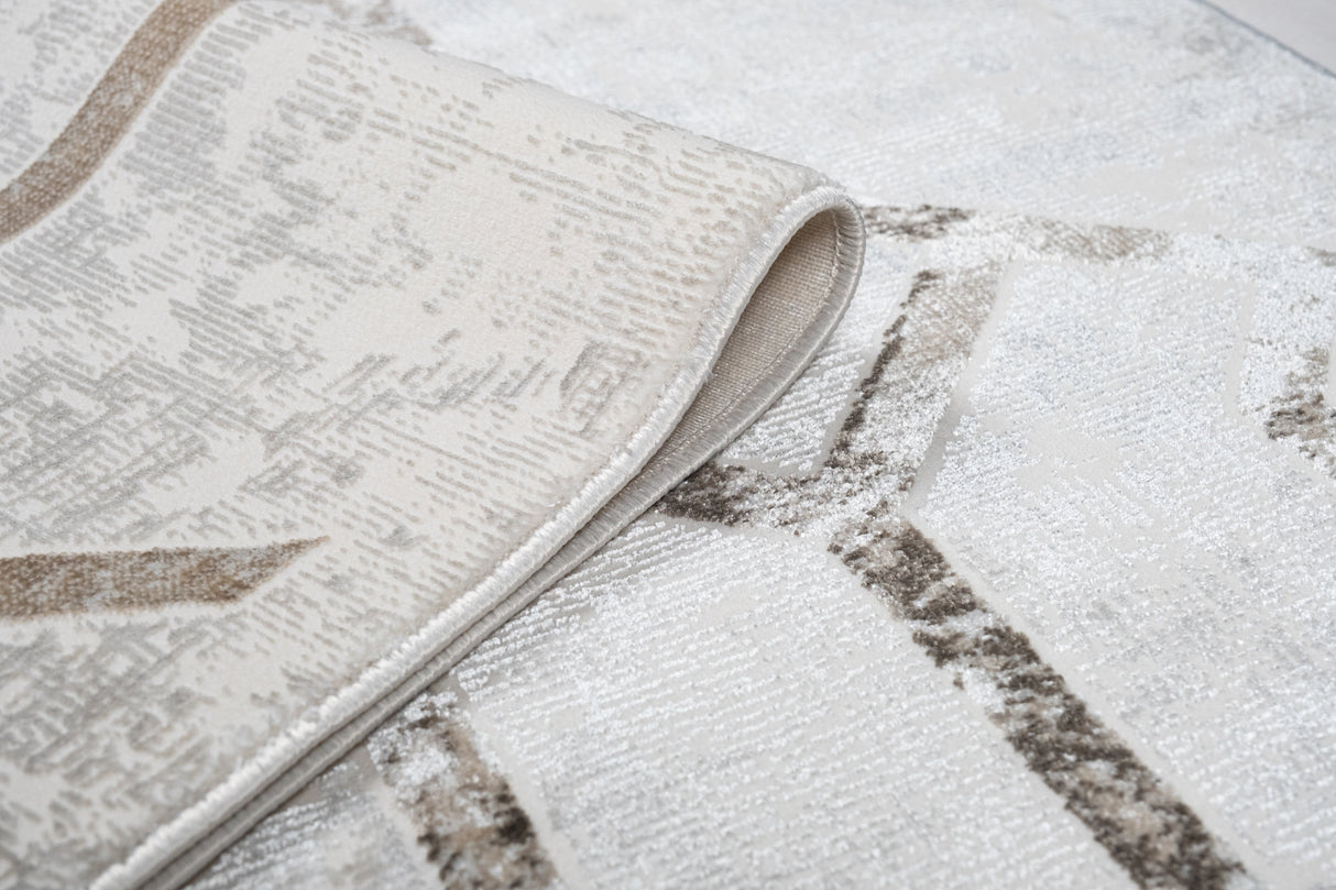 Jade 41 Brown Cream Polyester Viscose Fabric - Brown/Cream, Machine Loom, Made In Turkey, 7' 8" X 10' 5" (1 Piece)