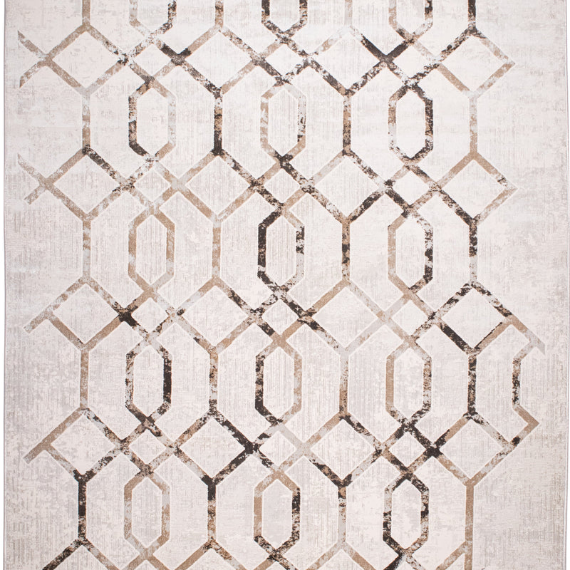 Jade 41 Brown Cream Polyester Viscose Fabric - Brown/Cream, Machine Loom, Made In Turkey, 7' 8" X 10' 5" (1 Piece)