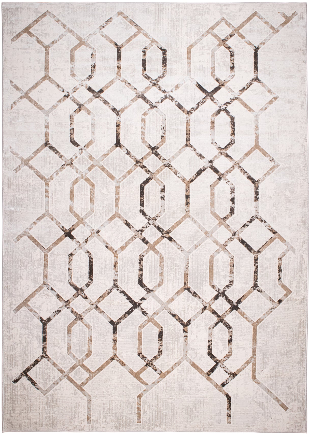 Jade 41 Brown Cream Polyester Viscose Fabric - Brown/Cream, Machine Loom, Made In Turkey, 7' 8" X 10' 5" (1 Piece)