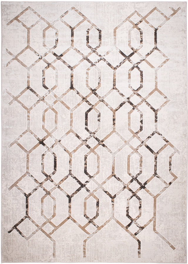 Jade 41 Brown Cream Polyester Viscose Fabric - Brown/Cream, Machine Loom, Made In Turkey, 7' 8" X 10' 5" (1 Piece)