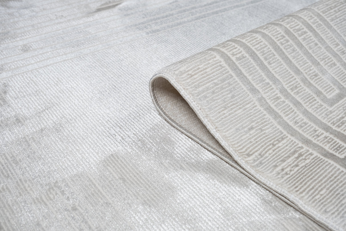 Jade 42 Polyester Shiny Viscose Area Rug - Ivory, D.Grey/Cream, 9' 8" X 13' (1 Unit)