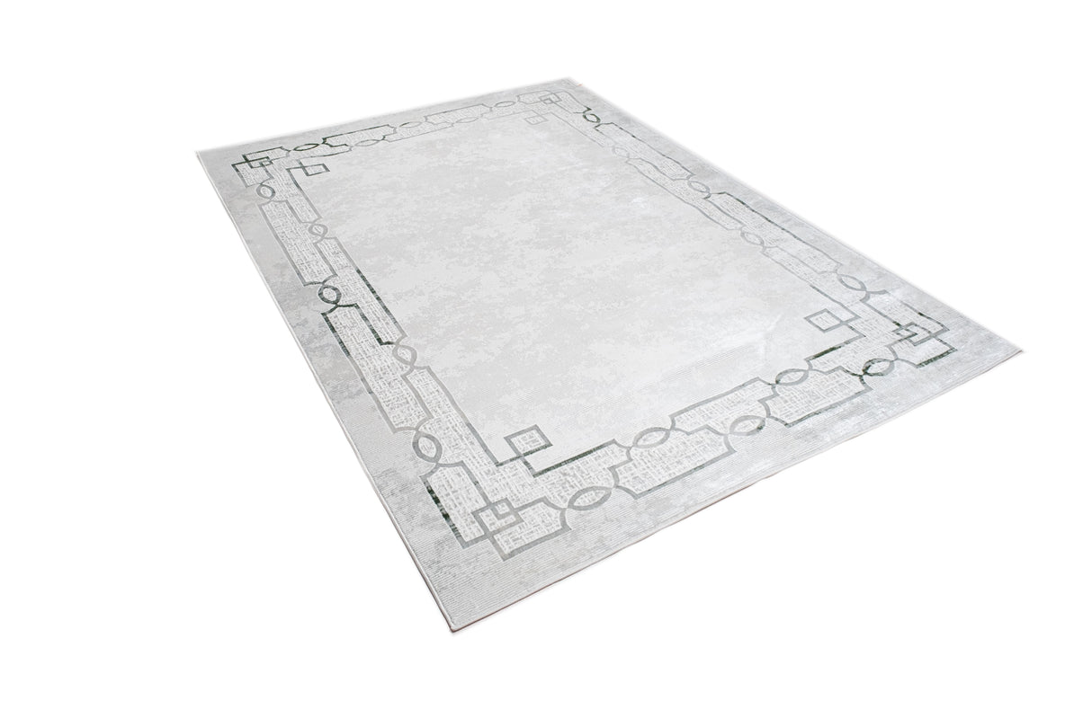 Jade 52 Polyester Shiny Viscose Area Rug - Green/Cream, Machine Loom, Made In Turkey (9' 8" X 13')