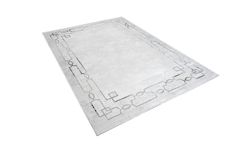 Jade 52 Polyester Shiny Viscose Area Rug - Green/Cream, Machine Loom, Made In Turkey (9' 8" X 13')
