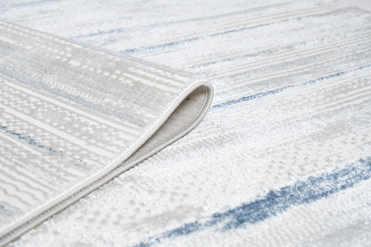 Jade 53 Blue/Cream Polyester Viscose Area Rug - Blue/Cream, Machine Loom, Made In Turkey (1 Piece)